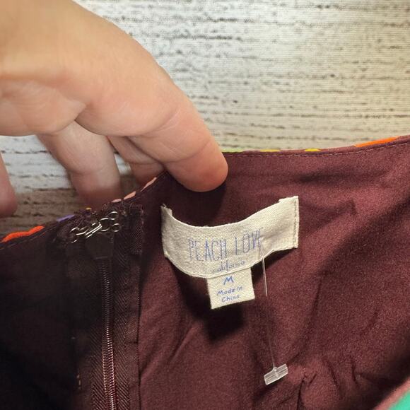 Peach Love Women's Square Neck Puff Sleeve Burgundy Colorful Dress Size Medium - Picture 3 of 8